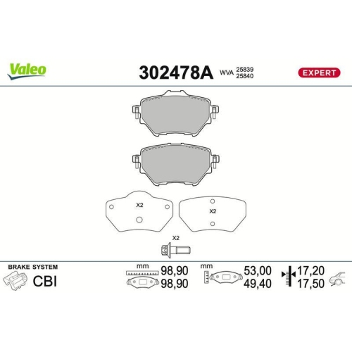 VALEO Bremsbelagsatz, Scheibenbremse EXPERT 302478A