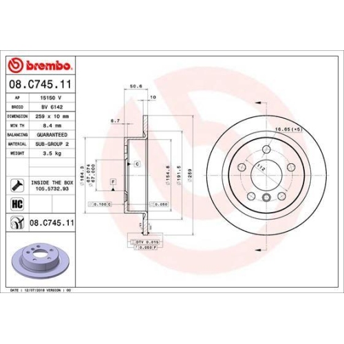 BREMBO Bremsscheibe PRIME LINE - UV Coated 08.C745.11