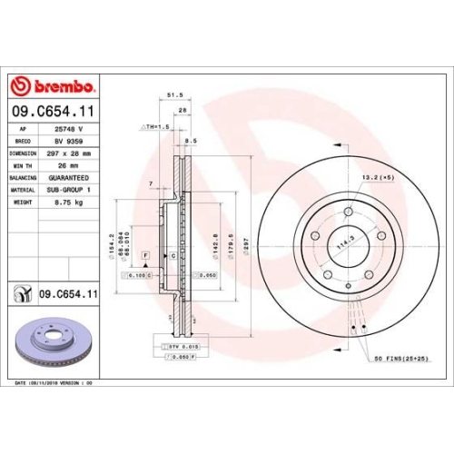 BREMBO Bremsscheibe PRIME LINE - UV Coated 09.C654.11