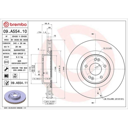 BREMBO Bremsscheibe PRIME LINE - UV Coated 09.A554.11