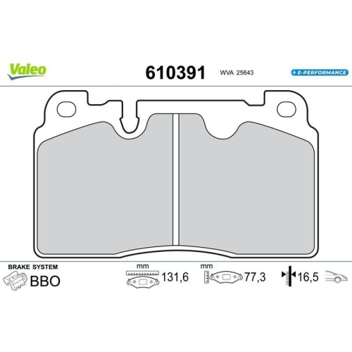 VALEO Bremsbelagsatz, Scheibenbremse E-PERFORMANCE 610391