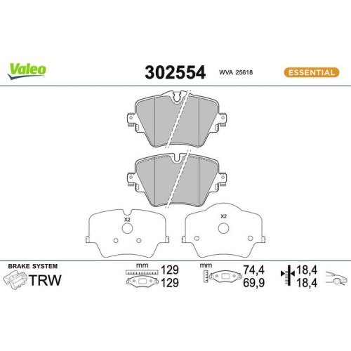 VALEO Bremsbelagsatz, Scheibenbremse ESSENTIAL 302554