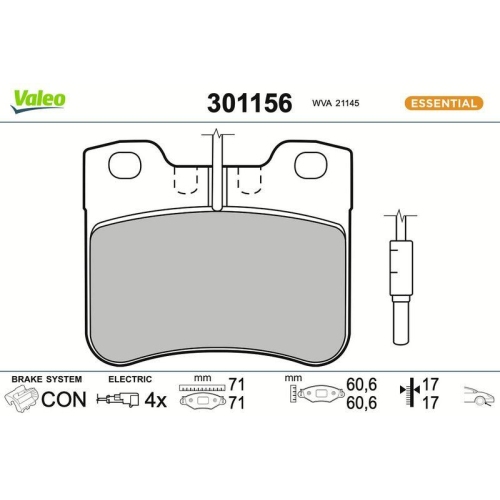 VALEO Bremsbelagsatz, Scheibenbremse ESSENTIAL 301156