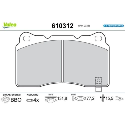 VALEO Bremsbelagsatz, Scheibenbremse E-PERFORMANCE 610312