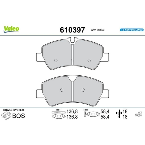 VALEO Bremsbelagsatz, Scheibenbremse E-PERFORMANCE 610397