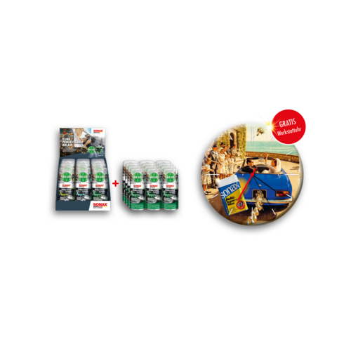 KlimaPowerCleaner Paket SONAX Kilmaanlagenreiniger Display + Werkstattuhr 07603000