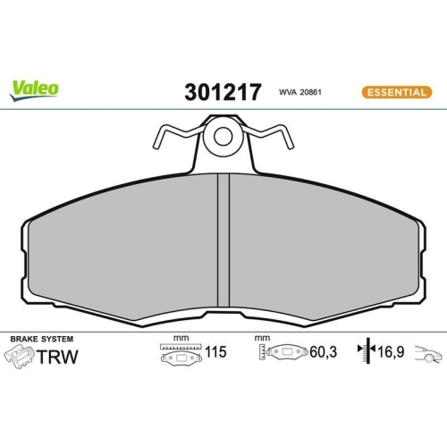 VALEO Bremsbelagsatz, Scheibenbremse ESSENTIAL 301217