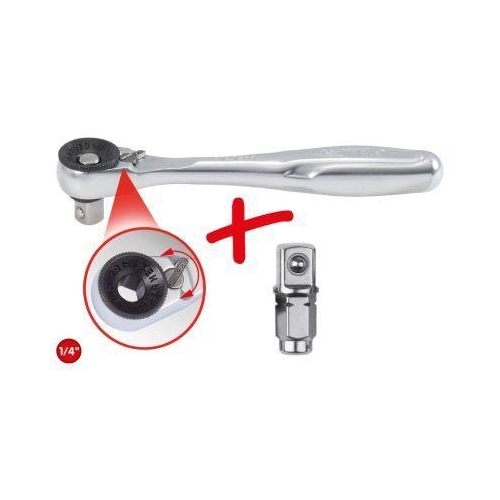 1/4 Zoll Bit-Umschaltknarre mit Steckadapter f&uuml;r Steckn&uuml;sse KS TOOLS 918.1595