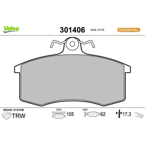 VALEO Bremsbelagsatz, Scheibenbremse ESSENTIAL 301406