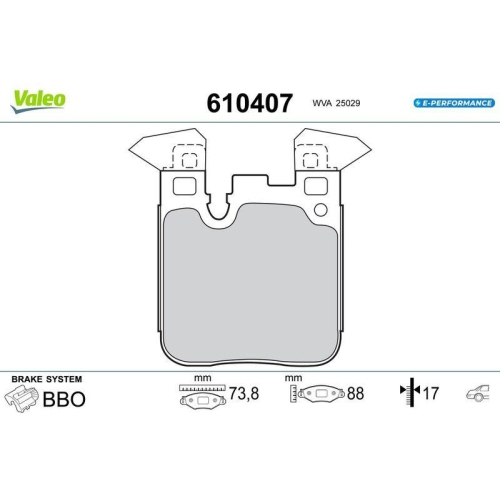 VALEO Bremsbelagsatz, Scheibenbremse E-PERFORMANCE 610407