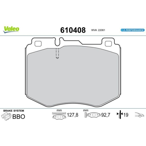 VALEO Bremsbelagsatz, Scheibenbremse E-PERFORMANCE 610408