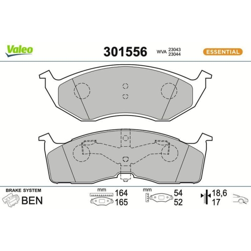 VALEO Bremsbelagsatz, Scheibenbremse ESSENTIAL 301556