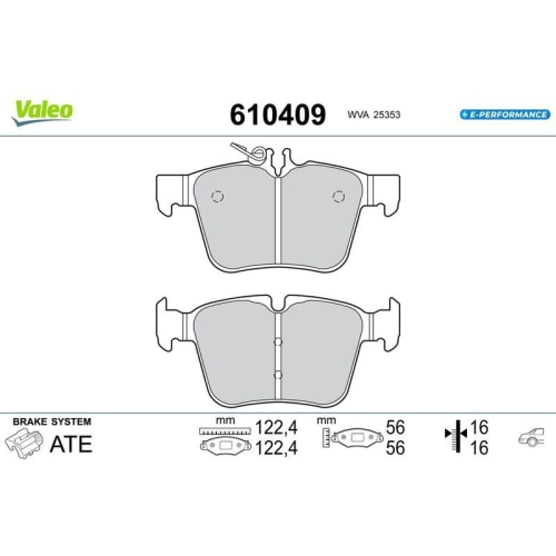 VALEO Bremsbelagsatz, Scheibenbremse E-PERFORMANCE 610409