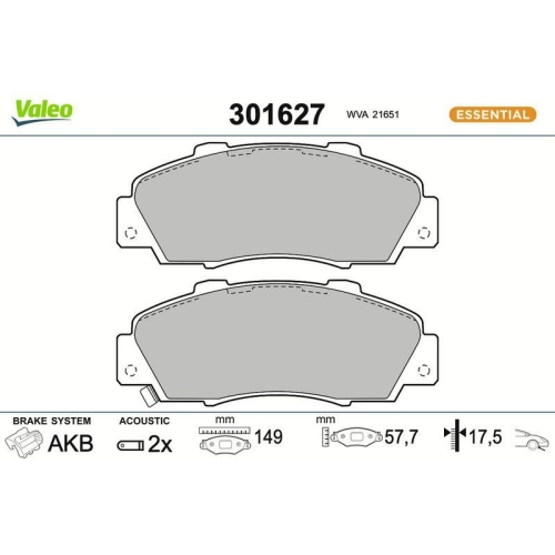 VALEO Bremsbelagsatz, Scheibenbremse ESSENTIAL 301627
