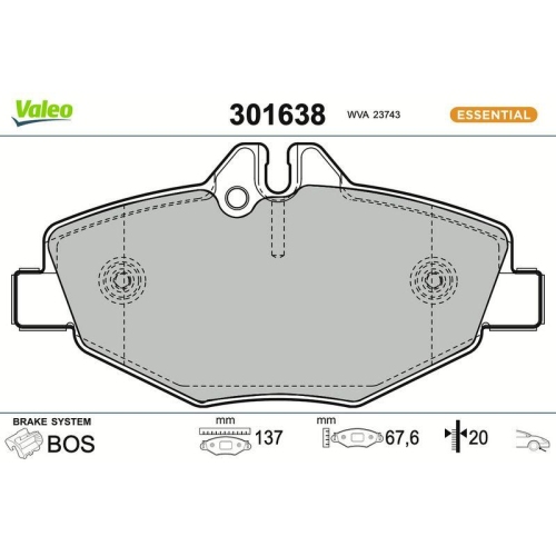 VALEO Bremsbelagsatz, Scheibenbremse ESSENTIAL 301638