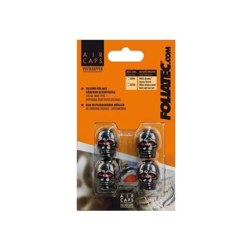 Foliatec SKULL 4x Ventil-Abdeckungen Set Ventil-Kappen Hülsen Abdeckung Auto
