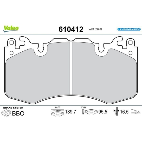 VALEO Bremsbelagsatz, Scheibenbremse E-PERFORMANCE 610412