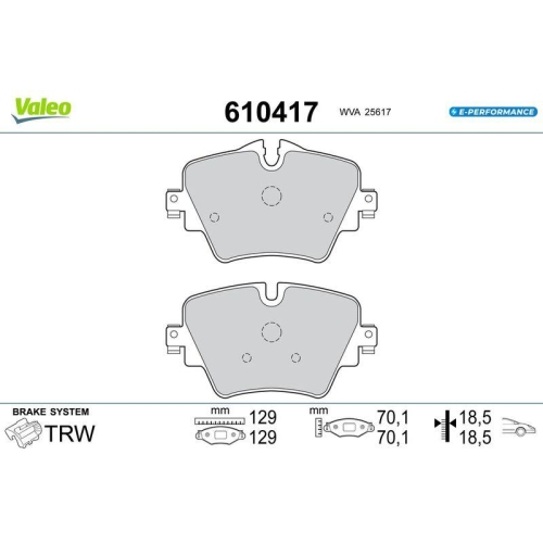 VALEO Bremsbelagsatz, Scheibenbremse E-PERFORMANCE 610417