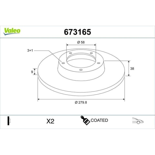 VALEO Bremsscheibe COATED 673165