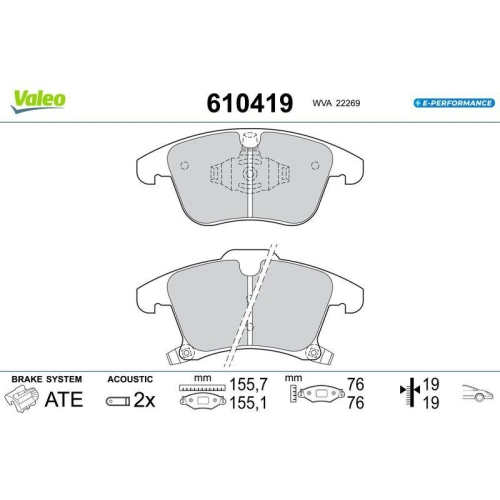 VALEO Bremsbelagsatz, Scheibenbremse E-PERFORMANCE 610419