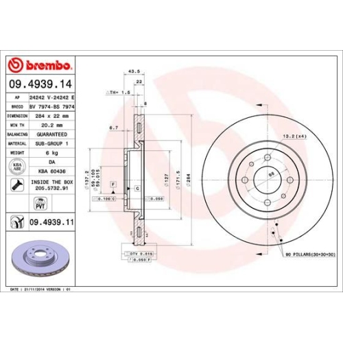 BREMBO Bremsscheibe PRIME LINE - UV Coated 09.4939.11