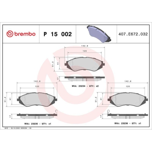 BREMBO Bremsbelagsatz, Scheibenbremse PRIME LINE P 15 002