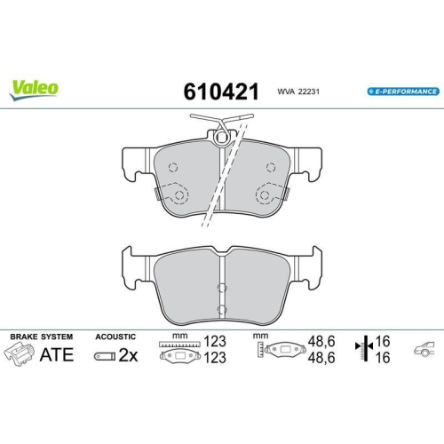 VALEO Bremsbelagsatz, Scheibenbremse E-PERFORMANCE 610421