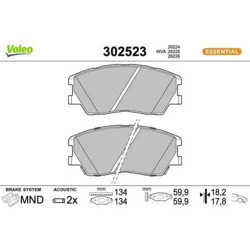 VALEO Bremsbelagsatz, Scheibenbremse ESSENTIAL 302523