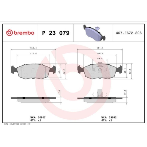 BREMBO Bremsbelagsatz, Scheibenbremse PRIME LINE P 23 079