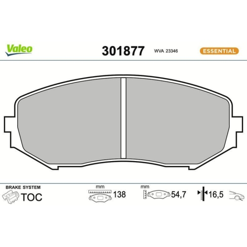 VALEO Bremsbelagsatz, Scheibenbremse ESSENTIAL 301877