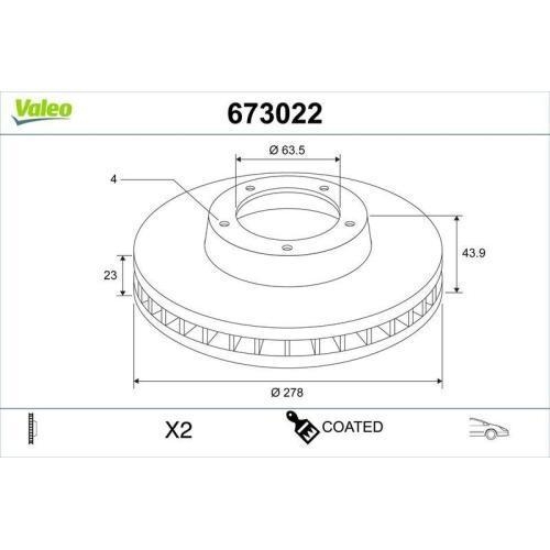B-Ware Bremsscheibe VALEO 673022 Vorderachse passend f&uuml;r FORD B-Max Fiesta VI