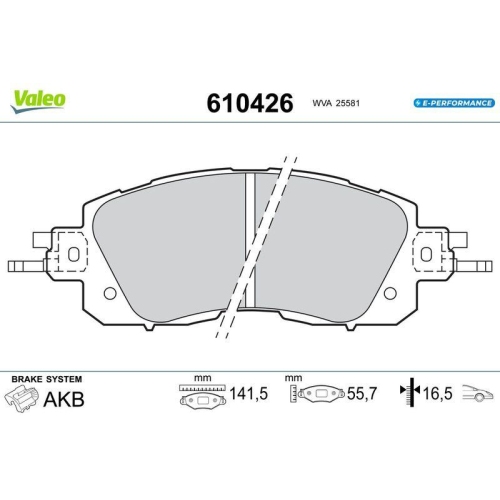 VALEO Bremsbelagsatz, Scheibenbremse E-PERFORMANCE 610426
