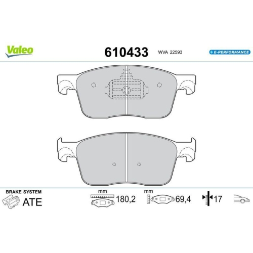 VALEO Bremsbelagsatz, Scheibenbremse E-PERFORMANCE 610433