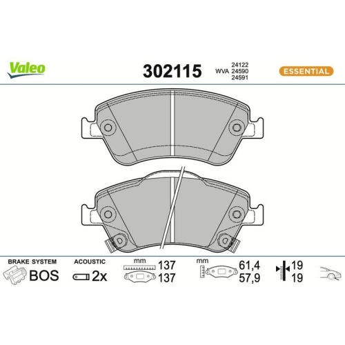 VALEO Bremsbelagsatz, Scheibenbremse ESSENTIAL 302115