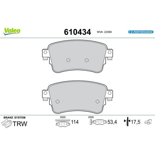 VALEO Bremsbelagsatz, Scheibenbremse E-PERFORMANCE 610434