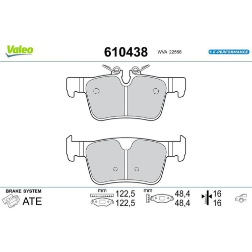 VALEO Bremsbelagsatz, Scheibenbremse E-PERFORMANCE 610438