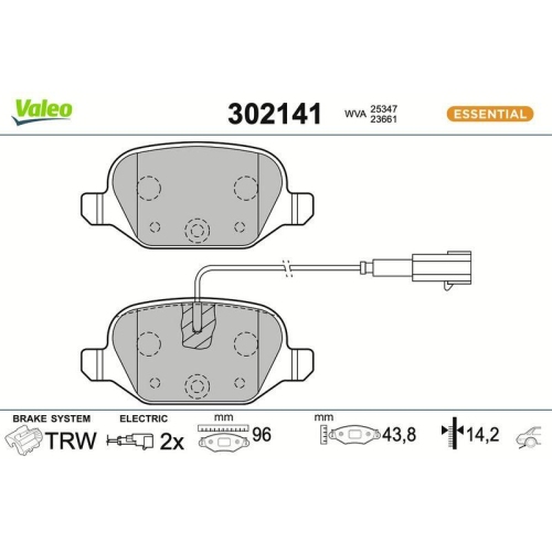 VALEO Bremsbelagsatz, Scheibenbremse ESSENTIAL 302141
