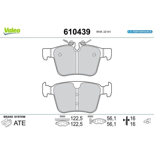 VALEO Bremsbelagsatz, Scheibenbremse E-PERFORMANCE 610439
