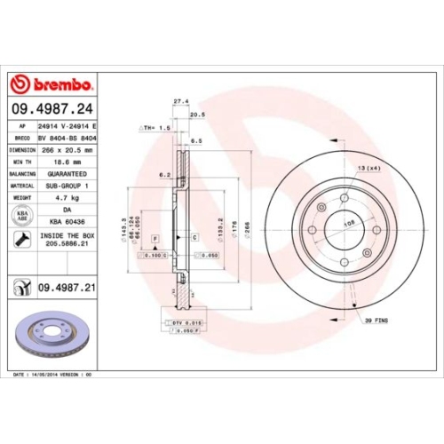 BREMBO Bremsscheibe PRIME LINE - UV Coated 09.4987.21