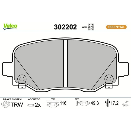 VALEO Bremsbelagsatz, Scheibenbremse ESSENTIAL 302202