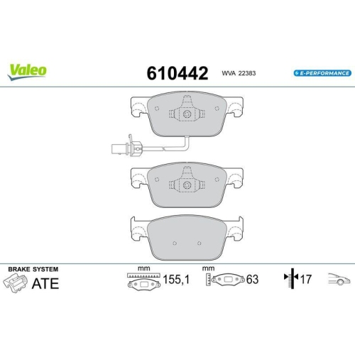 VALEO Bremsbelagsatz, Scheibenbremse E-PERFORMANCE 610442