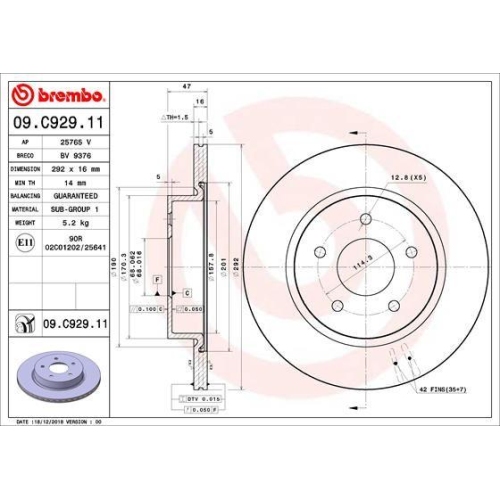 BREMBO Bremsscheibe PRIME LINE - UV Coated 09.C929.11