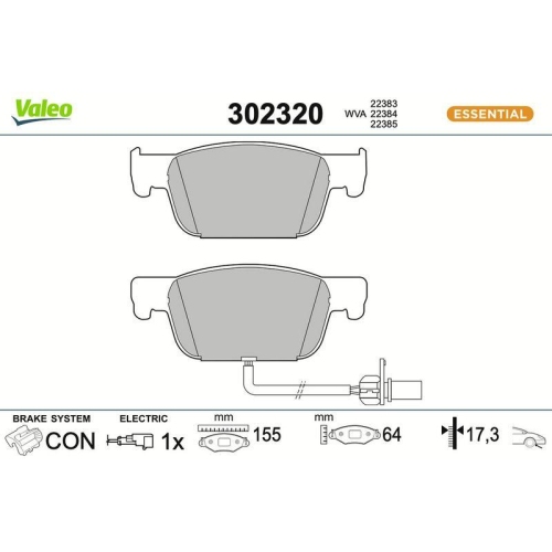 VALEO Bremsbelagsatz, Scheibenbremse ESSENTIAL 302320
