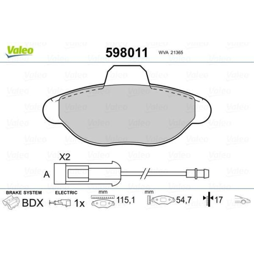 VALEO Bremsbelagsatz, Scheibenbremse 598011