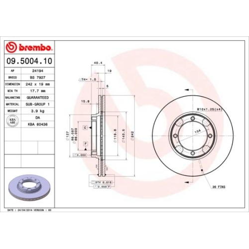 BREMBO Bremsscheibe PRIME LINE 09.5004.10
