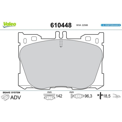 VALEO Bremsbelagsatz, Scheibenbremse E-PERFORMANCE 610448