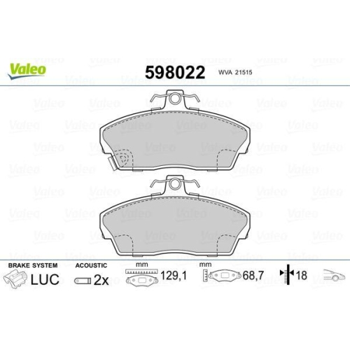 VALEO Bremsbelagsatz, Scheibenbremse 598022