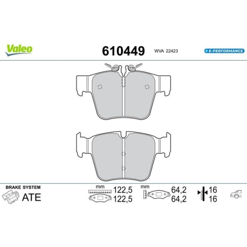 VALEO Bremsbelagsatz, Scheibenbremse E-PERFORMANCE 610449