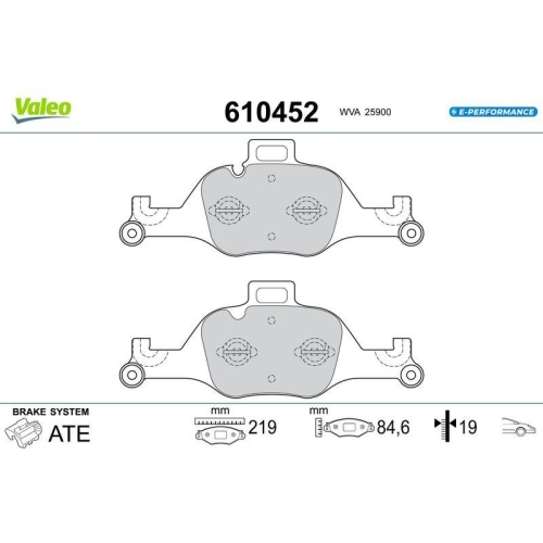VALEO Bremsbelagsatz, Scheibenbremse E-PERFORMANCE 610452