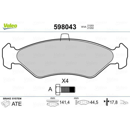 VALEO Bremsbelagsatz, Scheibenbremse 598043